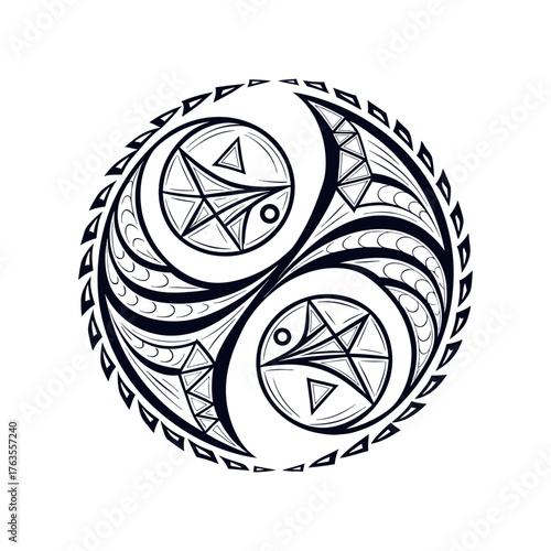 Yin Yang Style Tribal Tattoo Vector Maori Polynesian Circular Symbol