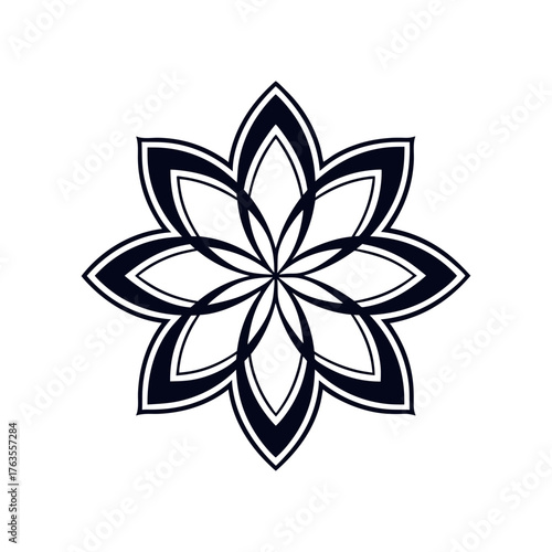 Elegant Eight Petal Flower Mandala Vector Graphic Symmetrical Geometric Design