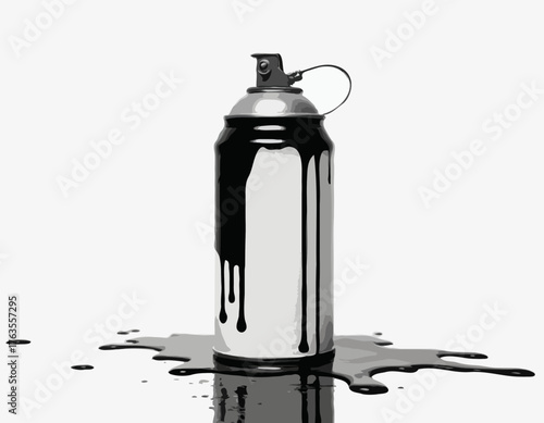 Stylized spray paint can in black and white with paint drips illustration