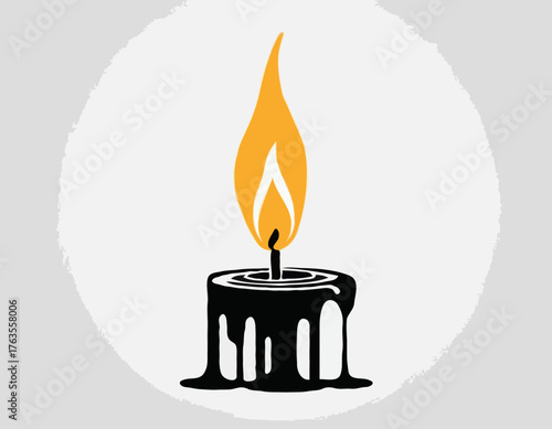Stylized graphic of a candle with dripping wax in minimalist black and white