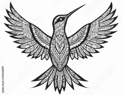 hummingbird, animal silhouette in ethnic tribal tattoo,