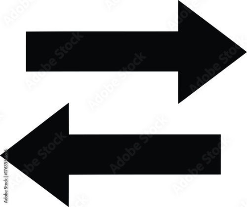 Black transfer arrows icon pointing right and left showing exchange or opposing directions vector graphic