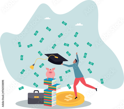 Education fund, collect money for school, college and university cost or student scholarship or loan.about a man and his life.