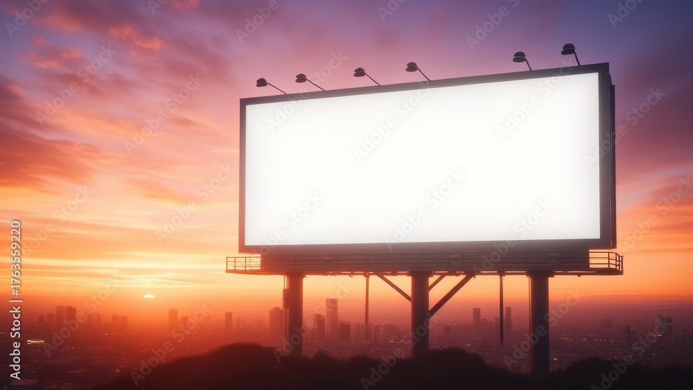 Obraz premium Marketing Billboard. Empty Large Format Sign against a Sunset Evening Sky. Mockup Template.