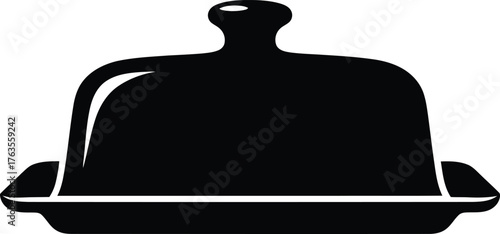 Black Food Dome Cloche Serving Tray Icon Vector Simple Glyph Illustration