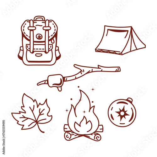Camping Adventure Icon Pack | Line Art Vector Set