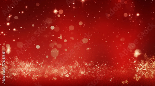 Red Christmas background with snowflakes and bokeh light, Christmas eve celebration