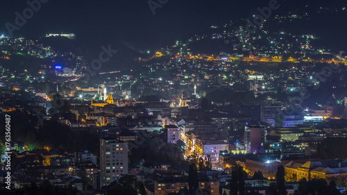 Wallpaper Mural Aerial view of the historic part of Sarajevo city day to night timelapse. Torontodigital.ca