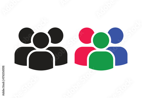 Diverse Team Icon – Colorful and Monochrome Group Symbol Vector