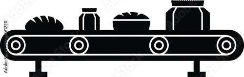 Food Production Conveyor Belt Glyph Icon Manufacturing and Packaging Assembly Line Vector Illustration