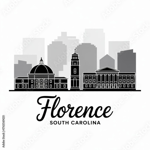 ‎Florence South Carolina Skyline Silhouette — Cultural Hub of the Pee Dee Vector Illustration