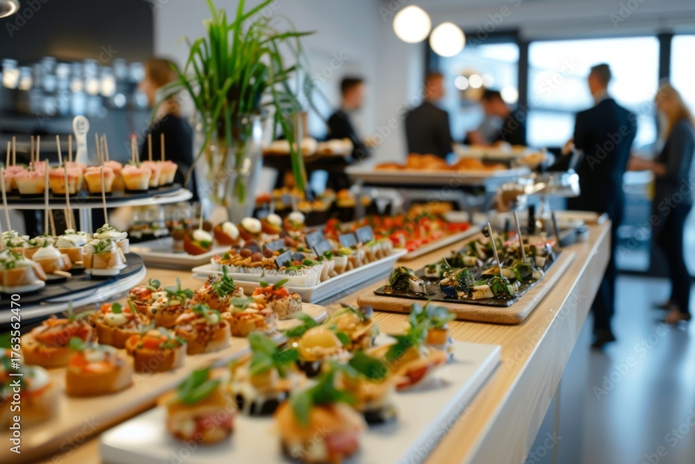 Fototapeta premium Variety of appetizers displayed at a corporate event