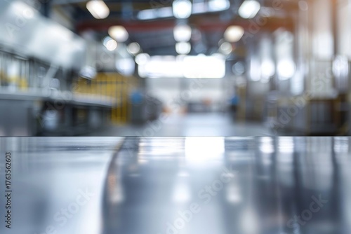 Wallpaper Mural Blurred industrial kitchen interior with shiny countertop Torontodigital.ca