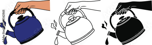 Pouring kettle vector illustration set kitchen appliance art