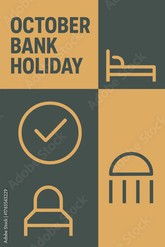 October Bank Holiday Minimal Poster with Relaxation and Leisure Icons