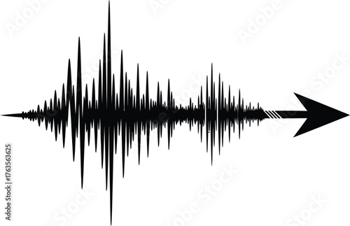 Dynamic Audio Waveform Signal with Rightward Progress Arrow Vector