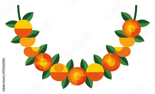 Indian festive toran or garland made of orange fruits and leaves. Modern flat vector design for Hindu festival decoration