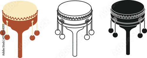 Pellet drum vector illustration set musical instrument toy