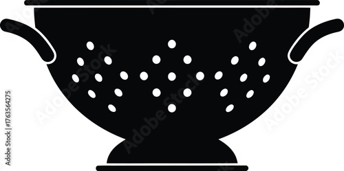 Black Colander Kitchen Strainer Icon Vector Illustration