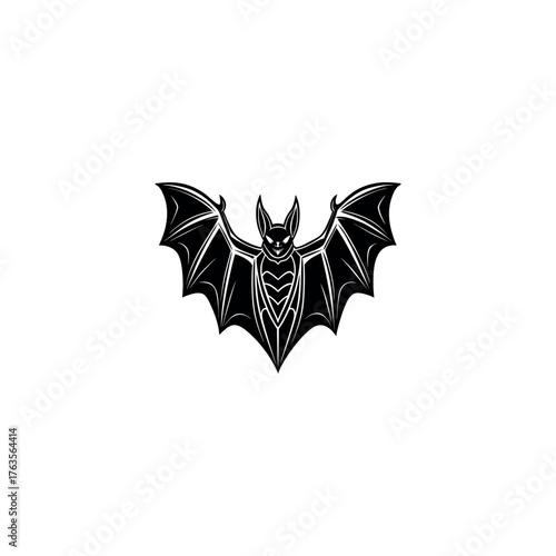 Striking black silhouette of a bat in flight ideal for halloween and nocturnal creature designs