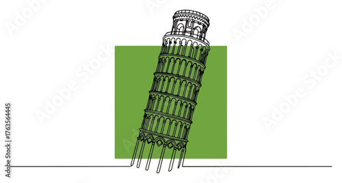 Leaning Tower of Pisa continuous line drawing. Italy landmark one line art vector illustration for travel and tourism