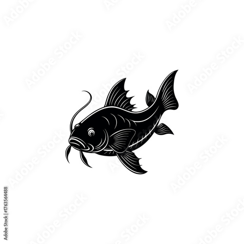 Realistic catfish silhouette art perfect for fishing enthusiasts and aquatic themes designed for versatile use