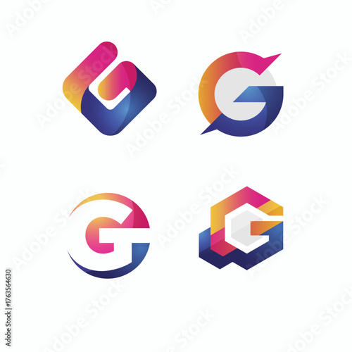 Free Download Four Colorful Letter G Logos on White Background | Modern Alphabet Design Set for Branding and Business Identity - GFXLoad