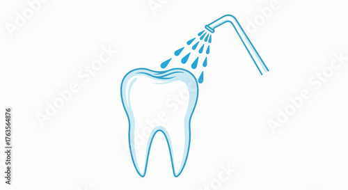Dental care illustration with water stream spraying clean tooth on white. Essential dental care concept promotes oral hygiene, fresh breath, and strong healthy teeth.