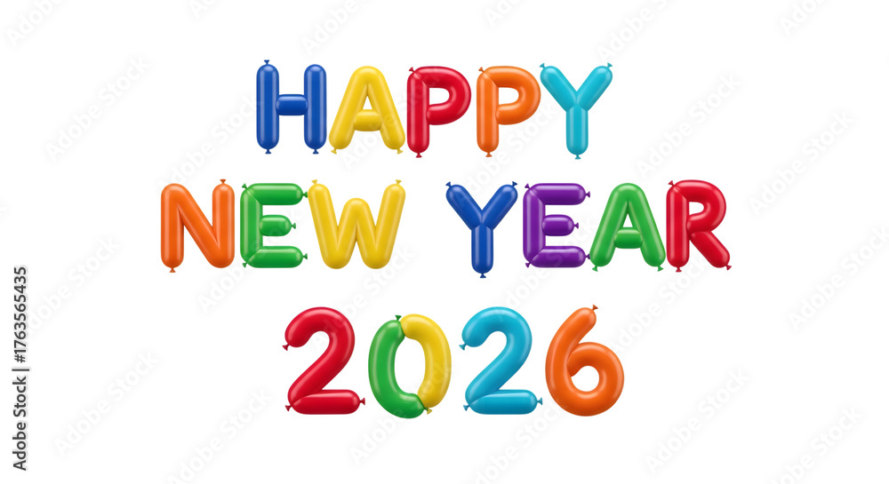 Naklejka premium Colorful balloon letters spelling happy new year 2026 isolated on transparent background