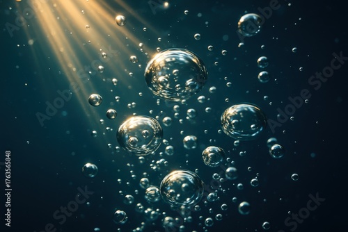 Wallpaper Mural Air bubbles rising underwater through beams of sunlight, symbolizing purity, vitality, and the essence of life within nature’s fluid environment.
 Torontodigital.ca