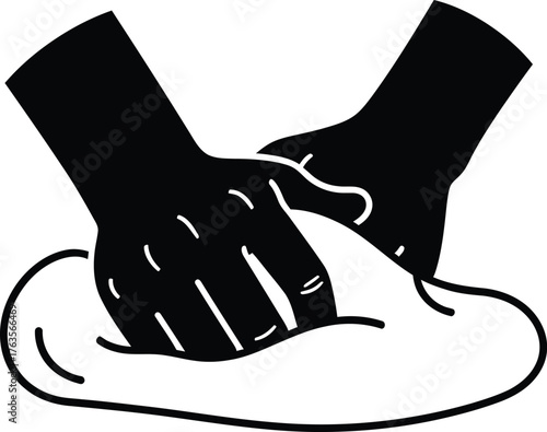 Hands Kneading Dough Glyph Icon Baking Cooking Food Preparation Vector Illustration
