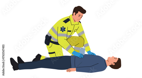 Emergency responder performing cpr on individual
