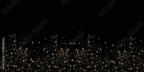 Abstract luxury banner with golden glittering dots on black background. Sparkling glitter bottom border, vector frame. Halftone effect. Magical gold dust. Pop art style backdrop.