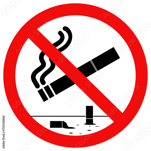 Do not throw cigarette butts on the ground sign. Ban sign with throwing a lit cigarette. flat vector illustration design