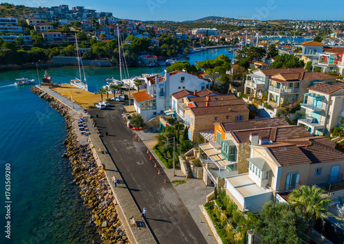Fototapeta Naklejka Na Ścianę i Meble -  Cesme coastline drone view in Turkey