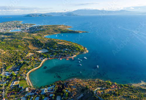Fototapeta Naklejka Na Ścianę i Meble -  Cesme coastline drone view in Turkey