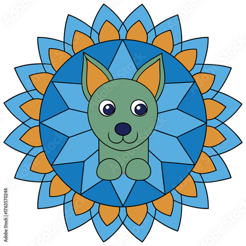 Vector art of adorable puppy dog in a colorful mandala, creating a whimsical and eyecatching design for various creative projects