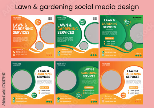 Lawn, garden, or Landscaping maintenance Service Social Media Post design, and Web square Banner Template, Agriculture farm service social media post, or Instagram banner design, web template 