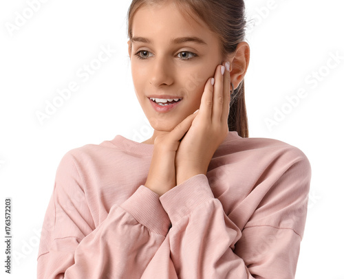 Dreamy teenage girl on whit...