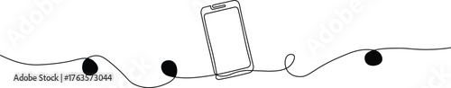 Modern minimalist single line drawing of a phone on a wavy line with dots, perfect for simple tech designs and creative projects, offering a clean aesthetic