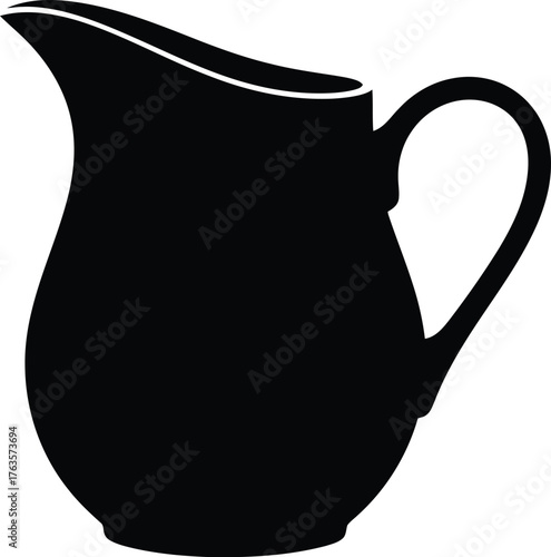 Black Silhouette Vector Icon of a Classic Kitchen Pitcher or Creamer Jug for Liquid Serving