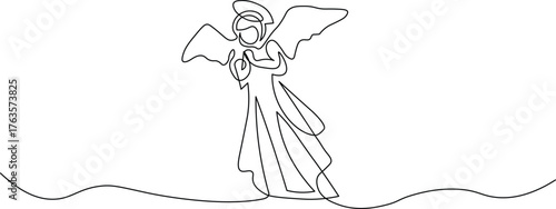 Elegant angel illustration with flowing lines for spiritual artwork and peaceful designs, use in faith based projects, holiday cards, and inspirational decor