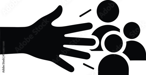 Hand pushing away crowd vector icon Stop rejection social distancing prevention exclusion warning symbol flat design illustration