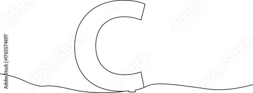 Elegant letter C drawn with a single continuous line for minimalist designs, ideal for modern monograms and branding projects, perfect for simple logo concepts and creative typography