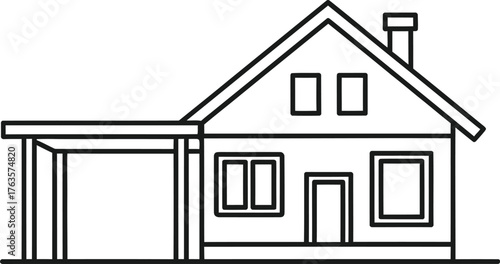 Detached House with Carport Line Icon Vector Outline Illustration of Residential Property Architecture and Real Estate Symbol