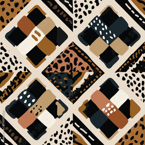 Seamless abstract geometric boho pattern. Minimalist animal print fabric pattern. Vector illustration.