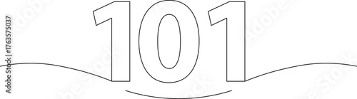 Simple line drawing of the number 101 with curved lines - perfect for minimalist designs, number concepts, and creative projects needing a clean, geometric element