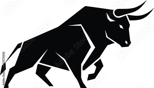 Geometric Black Bull Logo Design Vector Illustration of a Powerful Dynamic Animal Silhouette