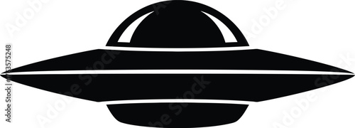Minimalist black flying saucer UFO icon vector silhouette graphic design element
