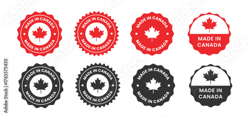 made in Canada icon set. Canadian product icon suitable for commerce business. badge, seal, sticker, logo, symbol in colored and black Variants. Isolated vector illustration
